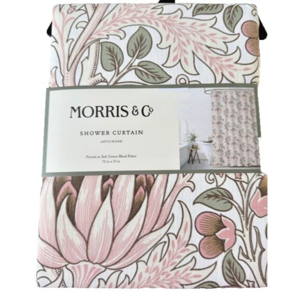 Morris & Co Shower Curtain Artichoke Pink White Floral English Country Garden